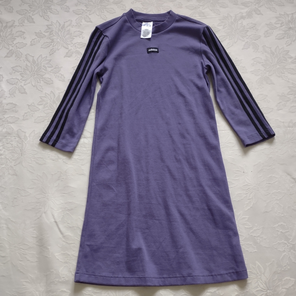 Adidas knit purple 3 black stripes dress